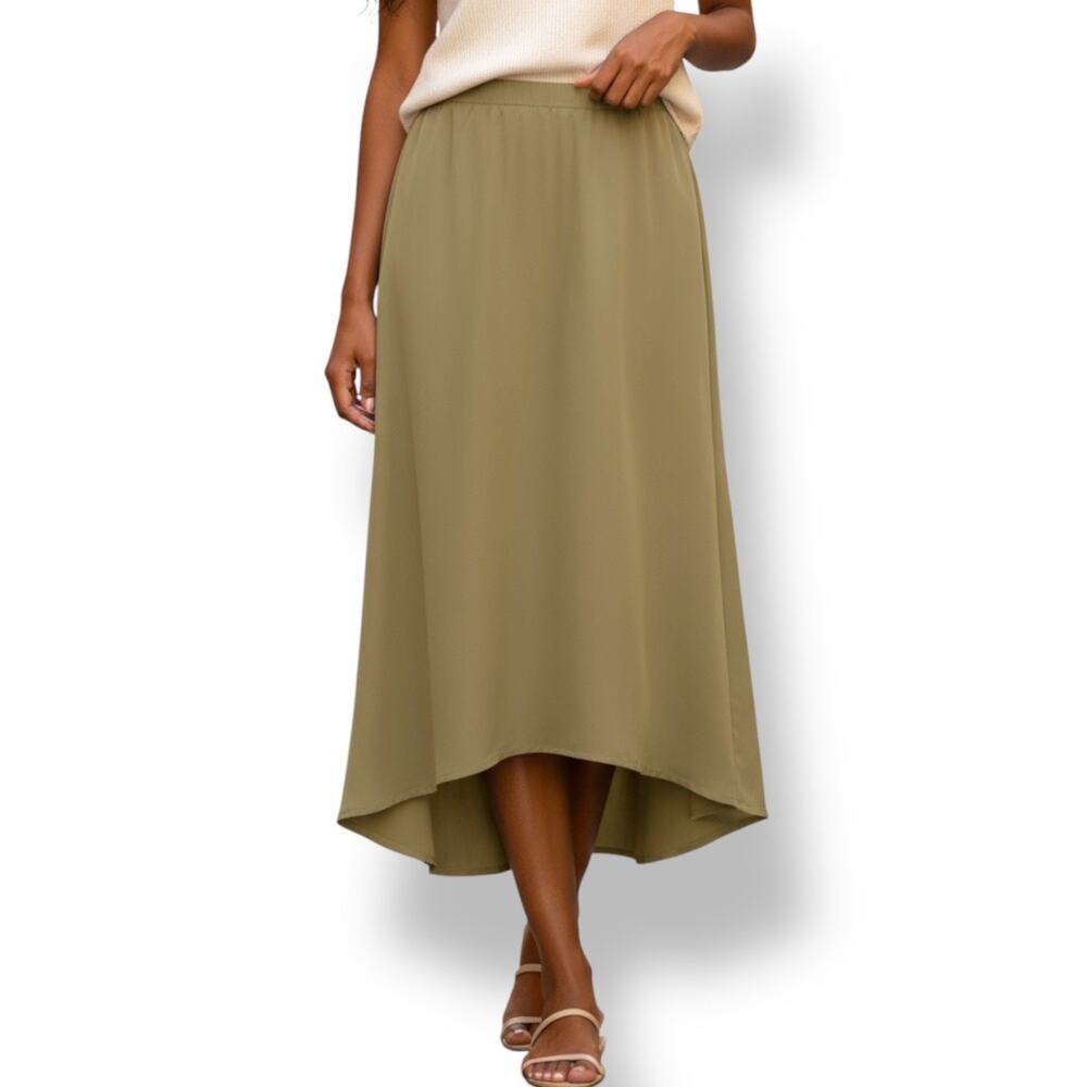 NWT James Perse Brown Midi Skirt 100% Cupro High Low Hemline Sheer $325 Medium